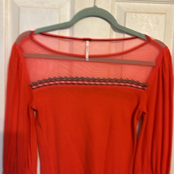 Free People XS Top  Stunning Orange w/ Bell sleeves. - Picture 2 of 5